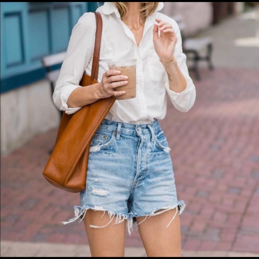 NWT AGOLDE Dee Super High Rise Short Blue Ricochet Size 25